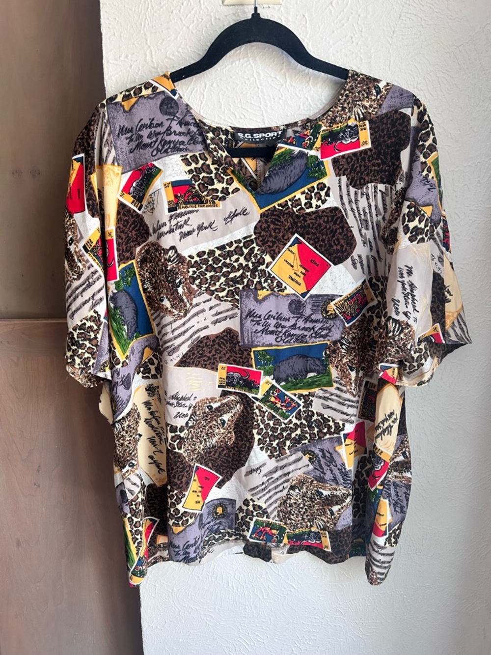Vintage SG Sport Leopard African Safari Silky Print Blouse Size 1X
